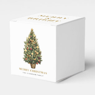 Watercolor Vintage Christmas Tree Gold Christmas Favor Boxes