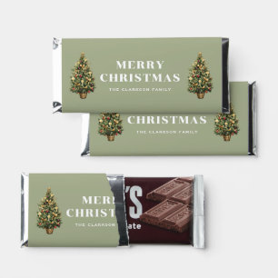 Watercolor Vintage Christmas Tree Green Christmas Hershey Bar Favors