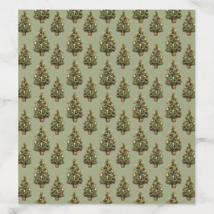 Watercolor Vintage Christmas Tree Green Holiday Envelope Liner