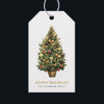Watercolor Vintage Christmas Tree Happy Holidays Gift Tags<br><div class="desc">Happy Holidays | This customizable holiday gift tag features a vintage Christmas tree with festive ornaments. Personalize by adding your own details. This vintage holiday gift tag is available on other cardstock. Matching items are available.</div>