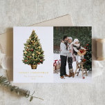Watercolor Vintage Christmas Tree Photo Christmas Foil Holiday Card<br><div class="desc">Merry Christmas | Send your holiday wishes to friends and family with this customizable Christmas card. This gold foil Christmas card features a vintage Christmas tree with festive ornaments. Personalize it by adding your own details. This photo Christmas card is available on other cardstock. Matching items are available.</div>