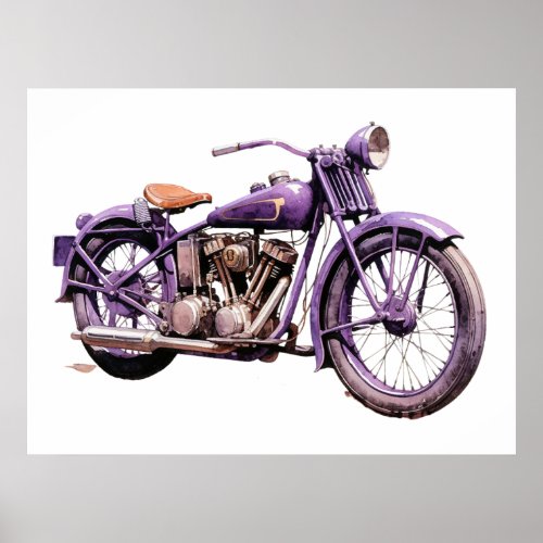 Watercolor Vintage Classic Motorcycle  Poster