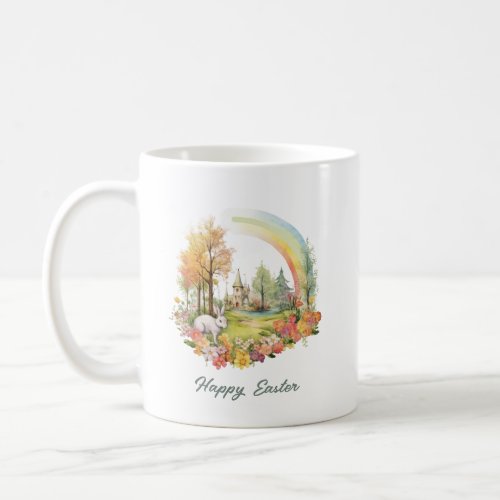 Watercolor vintage Easter landscape and bunny Coffee Mug