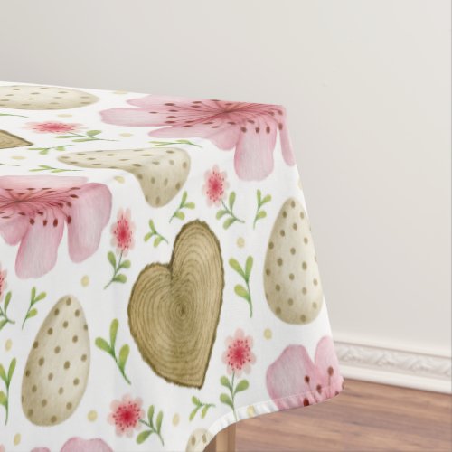 Watercolor Vintage Eggs  Spring Flowers Easter Tablecloth