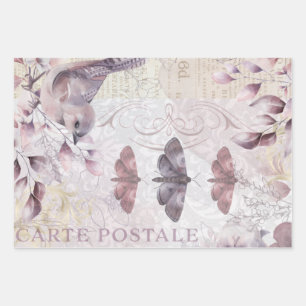 Watercolor Vintage Ephemera Decoupage Wrapping Paper Sheets