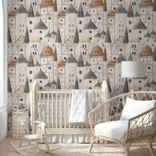 Watercolor Vintage Fairytale Castle Kid's Fantasy Wallpaper
