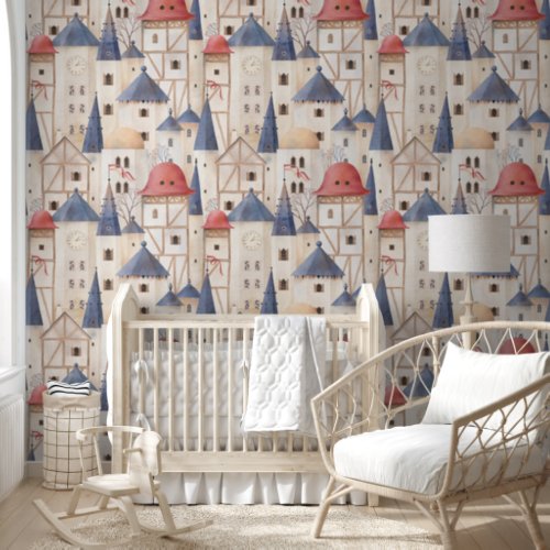 Watercolor Vintage Fairytale Castle Kids Fantasy Wallpaper