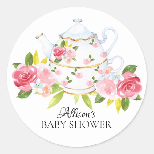 Watercolor Vintage Floral Baby Tea Party Sticker