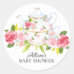 Watercolor Vintage Floral Baby Tea Party Sticker