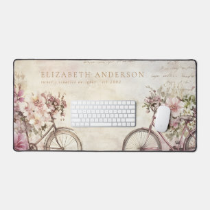 Watercolor Vintage Floral Bicycle Custom Corporate Desk Mat