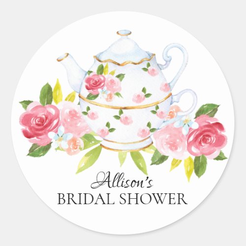 Watercolor Vintage Floral Bridal Tea Party Sticker