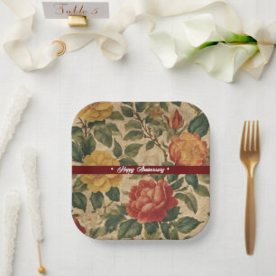 Watercolor Vintage Floral Modern Collection Paper Plates