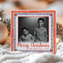 Watercolor Vintage Floral Red & Blue Photo