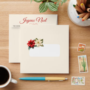 Watercolor Vintage Floral Red Poinsettia Greetings Envelope