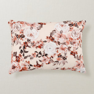 Watercolor vintage floral seamless pattern, brown  accent pillow