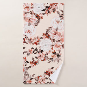 Watercolor vintage floral seamless pattern, brown bath towel