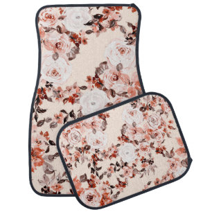 Watercolor vintage floral seamless pattern, brown car floor mat