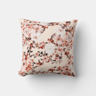 Watercolor vintage floral seamless pattern, brown  throw pillow