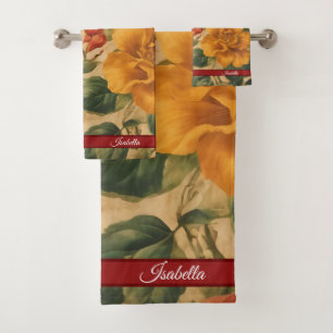 Watercolor Vintage Floral Trendy Collection Bath Towel Set