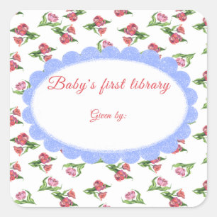 Watercolor vintage Flowers Baby's first library Square Sticker
