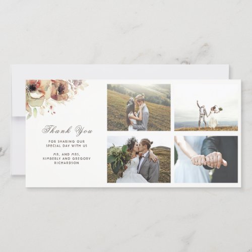 Watercolor Vintage Flowers Fall Wedding Thank You Card - Fall wedding photo cards with vintage watercolor flowers