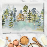 Watercolor Vintage Foggy Forest Mountain Cabin Kitchen Towel<br><div class="desc">Introducing our Watercolor Vintage Foggy Forest Mountain Cabin Apron. featuring a watercolor cabin nestled in a foggy green pine forest. Great for rental vacation cabin,  lodge,  lake house,  and cottage.</div>