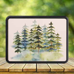 Watercolor Vintage Foggy Green Pine Forest Hitch Cover