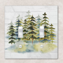 Watercolor Vintage Foggy Green Pine Forest Light Switch Cover