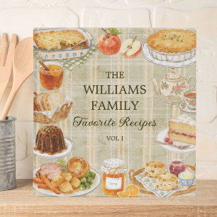 Watercolor Vintage Food Family Recipe Cookbook 3 Ring Binder