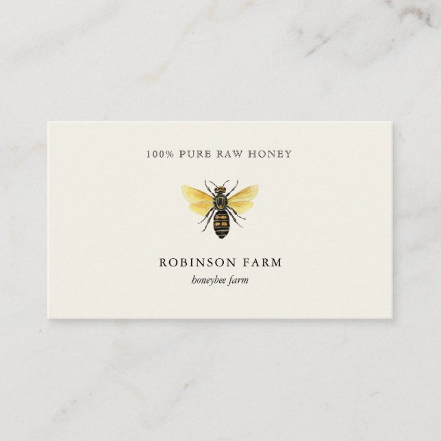 Watercolor vintage honey bee Business Card (Front)