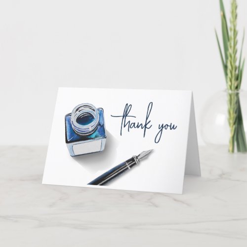 Watercolor Vintage Ink Bottle  Fountain Pen Thank Thank You Card