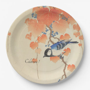 Watercolor Vintage Japanese Print With Bird Paper Plates