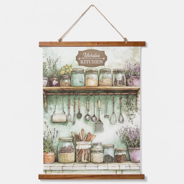 Watercolor Vintage Kitchen Hanging Tapestry (Front)