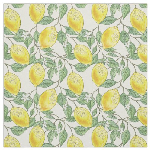 Watercolor Vintage Lemon Tree Summery Pattern Fabric