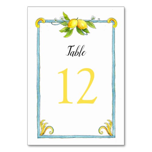 Watercolor vintage Lemons Wedding Table Numbers