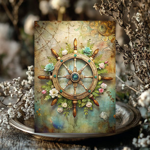 Watercolor vintage maritime floral ship's rudder tissue paper