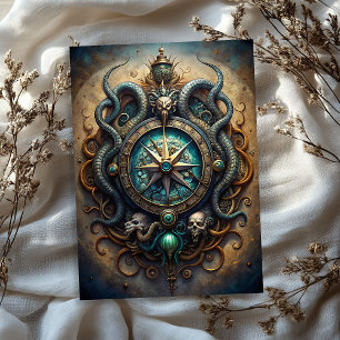 Watercolor vintage maritime totem sign skull sneak tissue paper