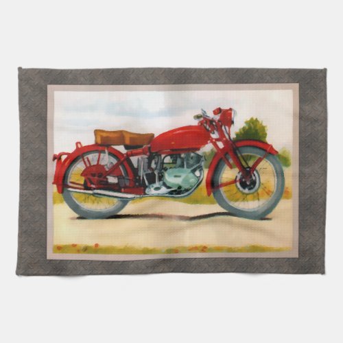 Watercolor Vintage Motorcycle Kitchen Towel
