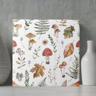 Watercolor Vintage Mushroom Fern Botanical Pattern Ceramic Tile