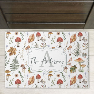 Watercolor Vintage Mushroom Fern Botanical Pattern Doormat