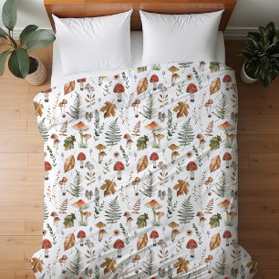 Watercolor Vintage Mushroom Fern Botanical Pattern Duvet Cover