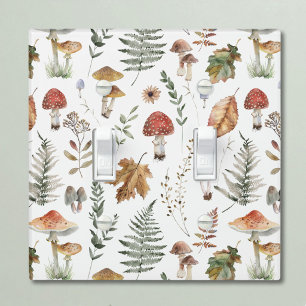 Watercolor Vintage Mushroom Fern Botanical Pattern Light Switch Cover