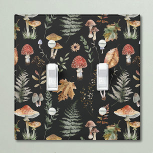 Watercolor Vintage Mushroom Fern Botanical Pattern Light Switch Cover