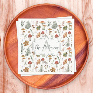 Watercolor Vintage Mushroom Fern Botanical Pattern Napkins