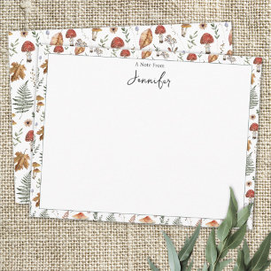 Watercolor Vintage Mushroom Fern Botanical Pattern Note Card