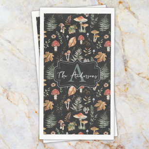 Watercolor Vintage Mushroom Fern Botanical Pattern Paper Guest Towels