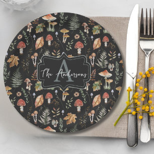 Watercolor Vintage Mushroom Fern Botanical Pattern Paper Plates