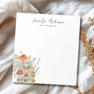 Watercolor Vintage Mushroom Fern Personalized Name Notepad