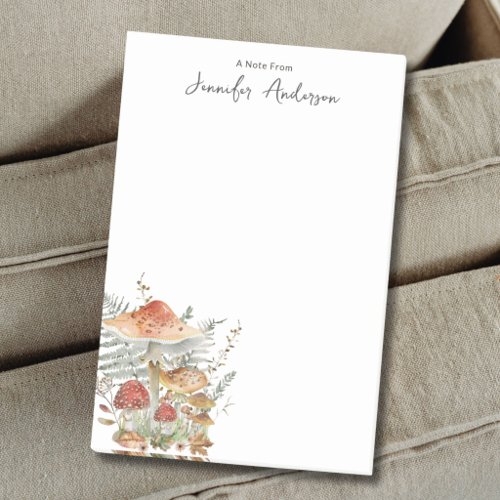 Watercolor Vintage Mushroom Fern Personalized Name Post-it Notes
