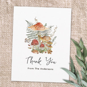 Watercolor Vintage Mushrooms and Ferns Leaves Thank You Card